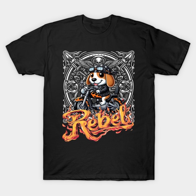 Biker Pup - Beagle Leather Jacket Motorcycle Rebel T-Shirt by UnleashedCreationz